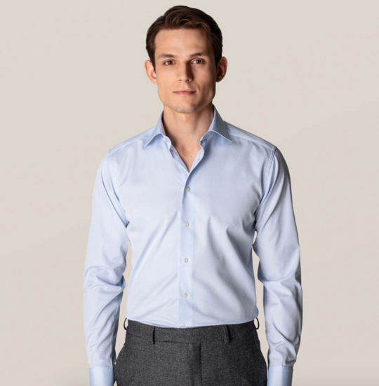 Lyseblå Eton twill skjorte - Slim Fit