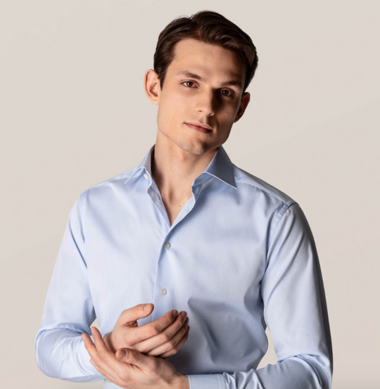 Lyseblå Eton twill skjorte - Slim Fit