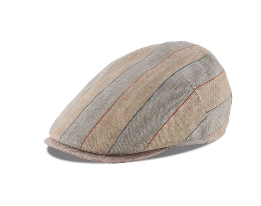 Hat - Sixpence / Flatcap Hør - Grøn Stribet