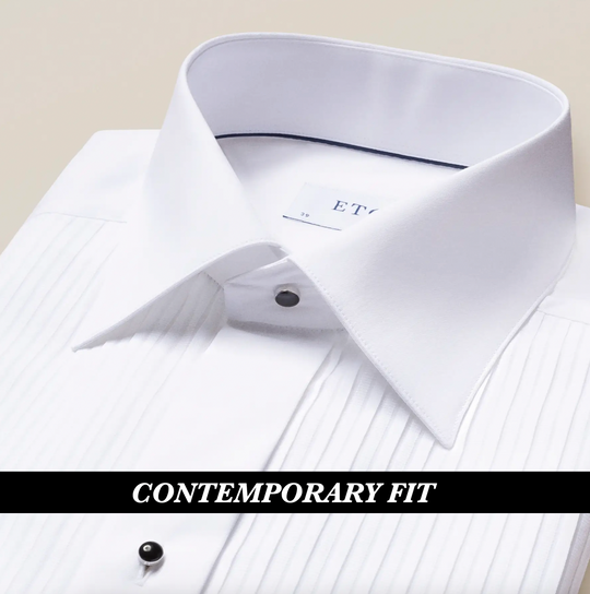 Hvid Eton smokingskjorte med Plisséret front og synlige knapper - Contemp. Fit