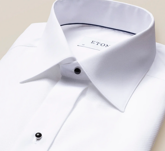 Hvid Eton smokingskjorte med Pique og synlige knapper - Contemp. Fit