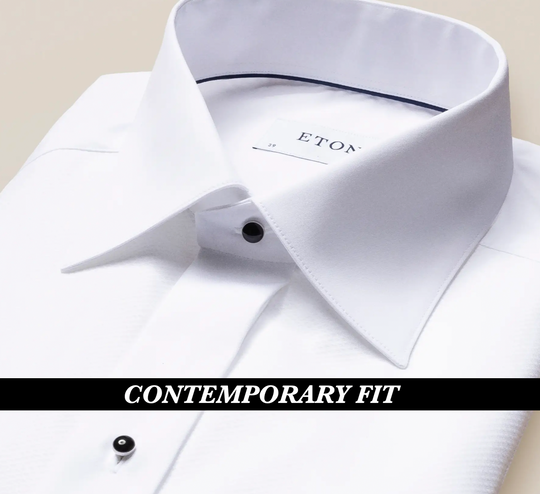 Hvid Eton smokingskjorte med Pique og synlige knapper - Contemp. Fit
