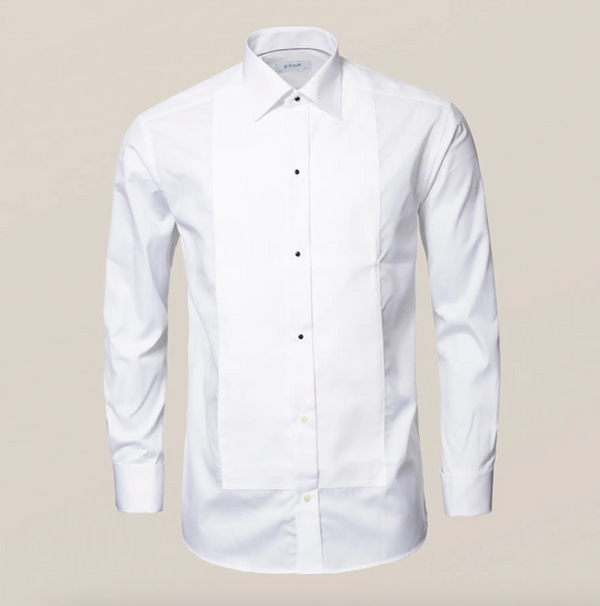 Hvid Eton smokingskjorte med Pique og synlige knapper - Contemp. Fit