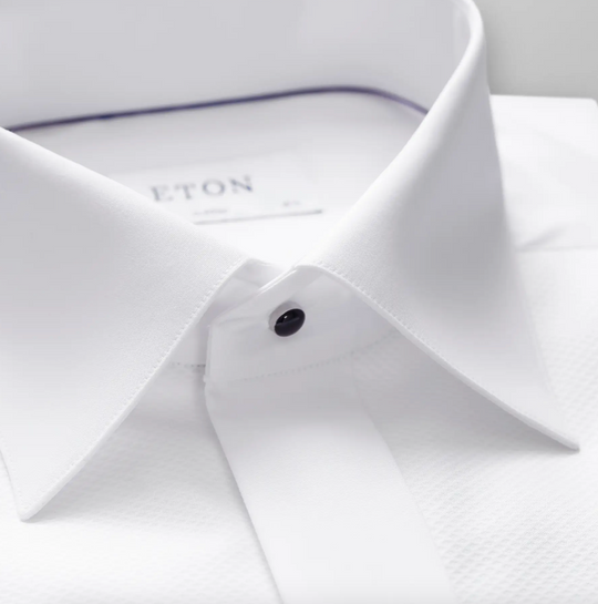 Hvid Eton smokingskjorte med Pique og synlige knapper - Contemp. Fit