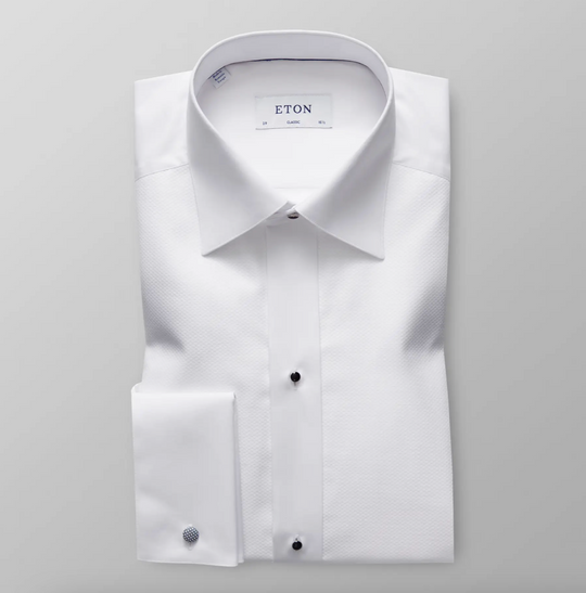 Hvid Eton smokingskjorte med Pique og synlige knapper - Contemp. Fit