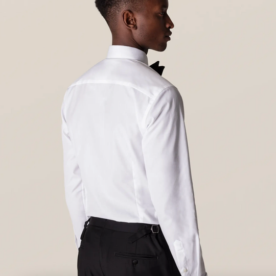 Hvid Eton smokingskjorte med Pique og synlige knapper - Contemp. Fit
