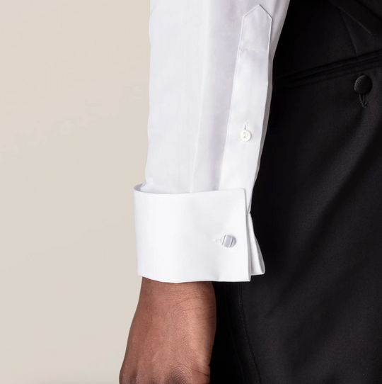 Hvid Eton smokingskjorte med Pique og synlige knapper - Contemp. Fit