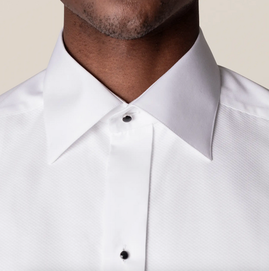 Hvid Eton smokingskjorte med Pique og synlige knapper - Contemp. Fit