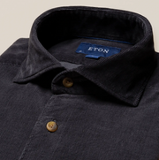 Navy Eton Fløjlsskjorte med brune knapper