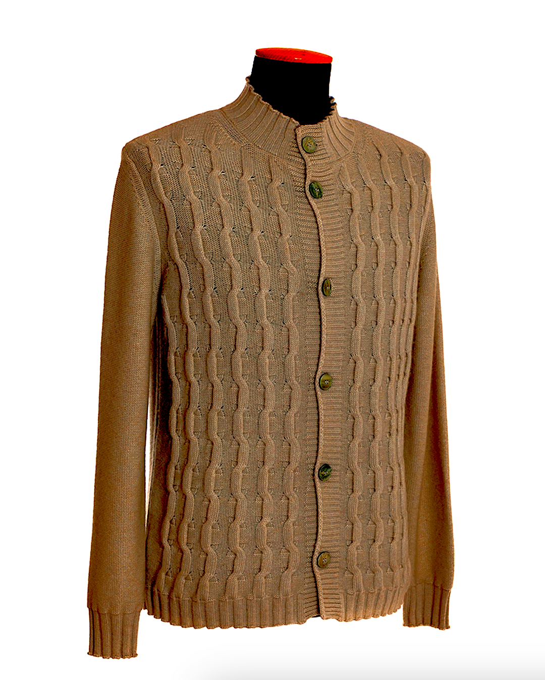 Cardigan med bølgestrik - Brun