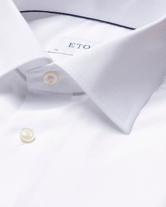 Hvid Eton skjorte i Twill med dobbltmanchet - Slim Fit