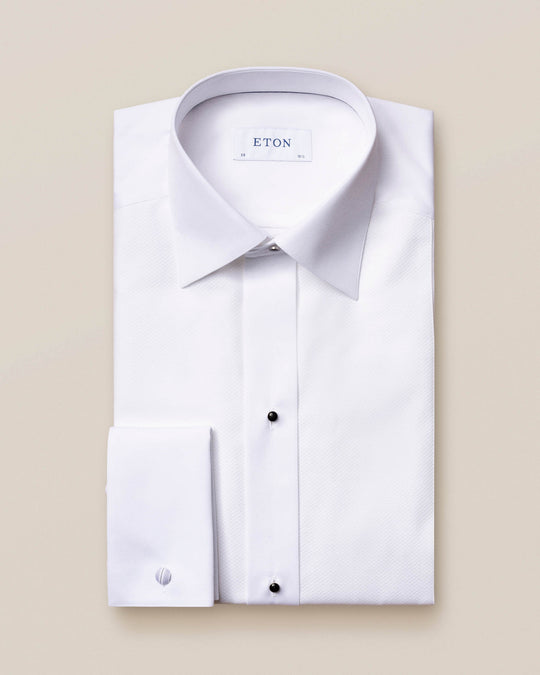 Hvid Eton smokingskjorte med Pique og synlige knapper - Contemp. Fit