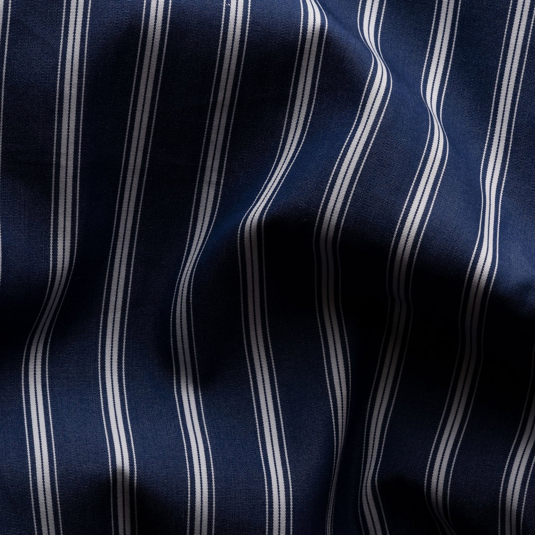 Eton "Fridayshirt" - Navy med hvide striber og hvid krave