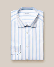 Herrerskjorte fra Eton med brede hvide og lyseblå striber