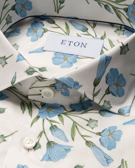 Eton Signature Twill Herreskjorte i hvid med blå blomster