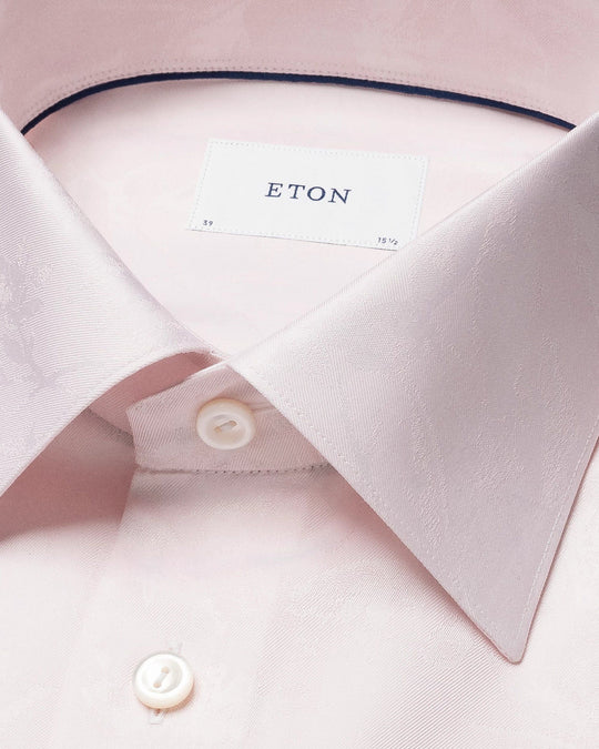 Pink Eton herreskjorte med tone-i-tone blomster mønster og cut-away krave