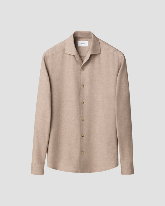 beige Solid Flannel Shirt fra eton - casual fit