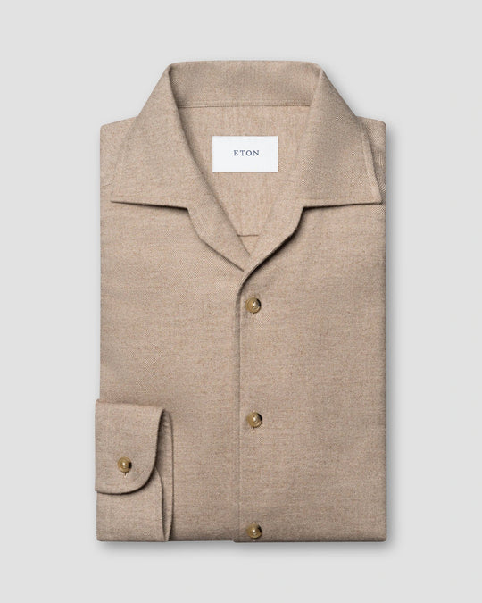 beige Solid Flannel Shirt fra eton - casual fit