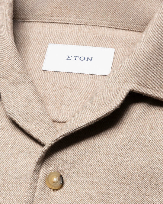 beige Solid Flannel Shirt fra eton - casual fit