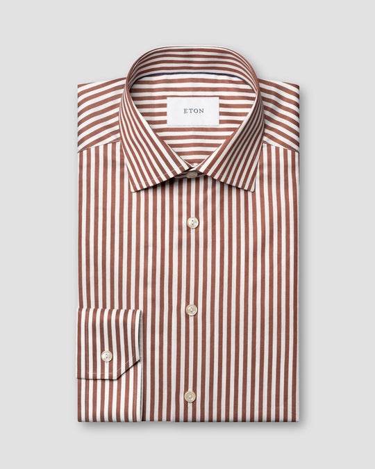 rød/hvid Bengal Striped Signature Twill Shirt fra eton - slim fit
