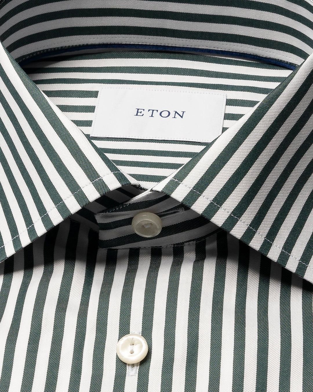 grøn/hvid Bengal Striped Signature Twill Shirt fra eton - slim fit
