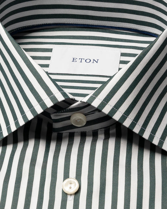 grøn/hvid Bengal Striped Signature Twill Shirt fra eton - slim fit