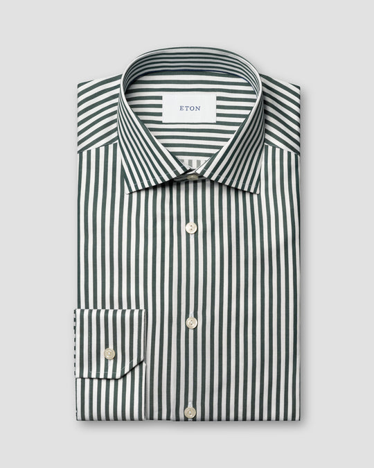 grøn/hvid Bengal Striped Signature Twill Shirt fra eton - slim fit