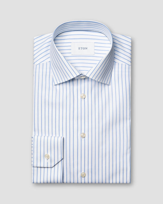 Blå og hvid stribet herreskjorte extreme cut away - slim fit