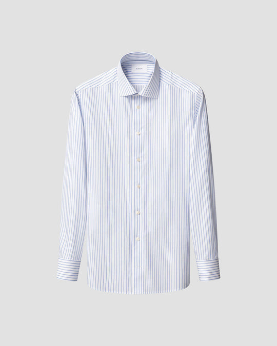 Blå og hvid stribet herreskjorte extreme cut away - slim fit