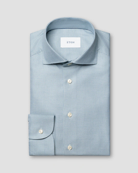 Eton blå/grøn semi solid skjorte med cutaway krave