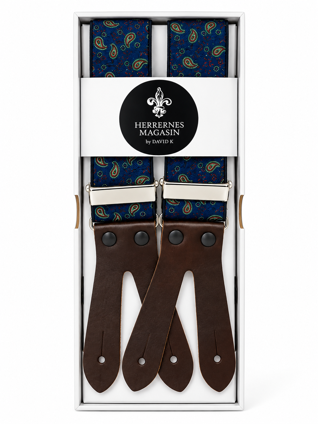 Blue Mini Paisley with Leather Straps - 35mm