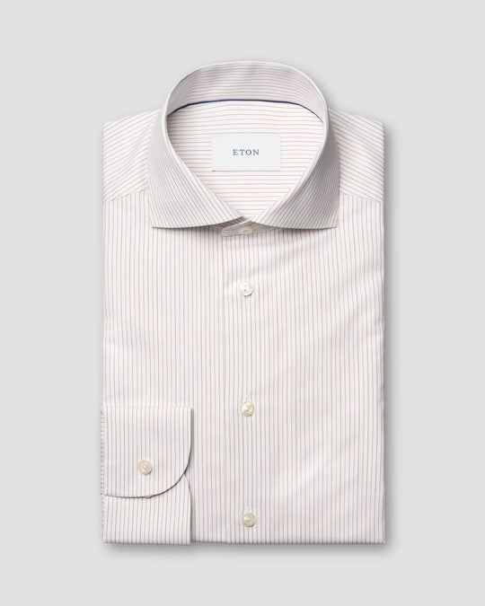 Brun/rødlige Finstribet twill skjorte