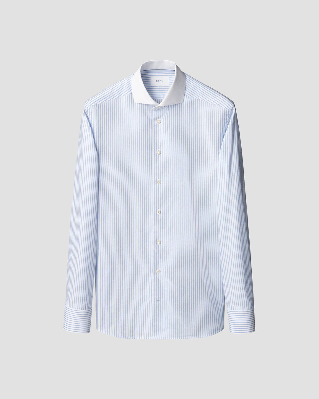Blå stribet Oxford herreskjorte med hvid krave - slim fit