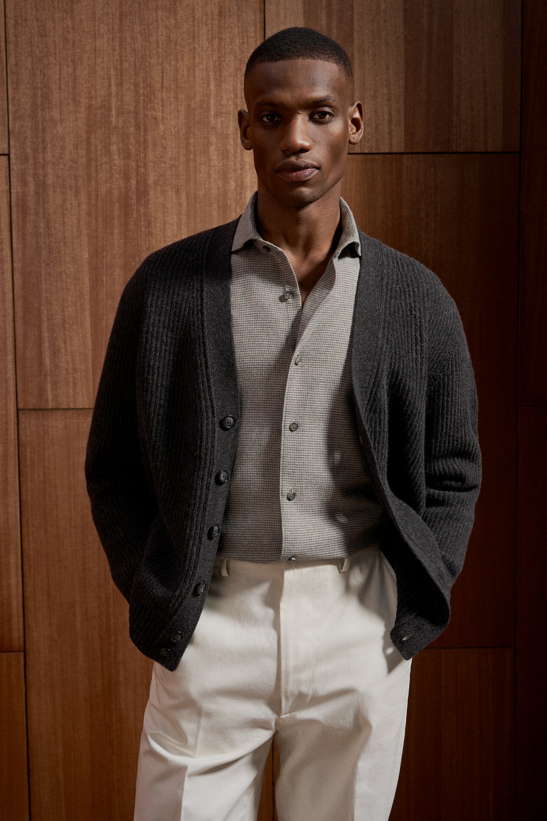 Gråbrun Ternet Houndstooth Flannels Skjorte i Casual Fit