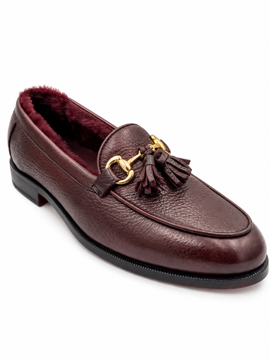 Bordeaux loafer med rulam, guld spænde og tassels - By David K