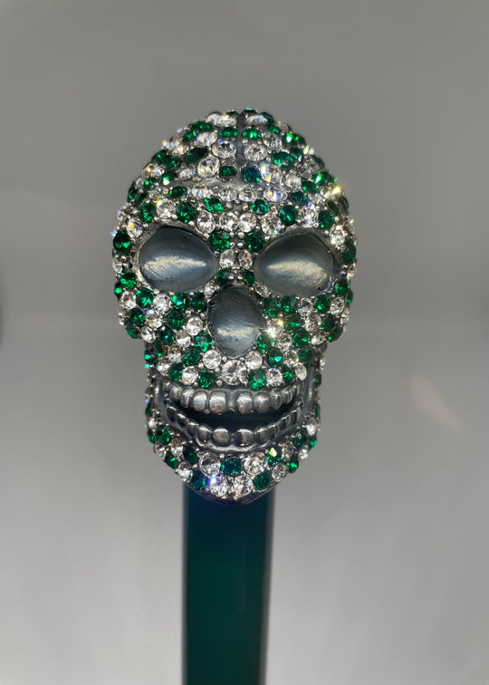 skohorn lang - green/silver skull diamont