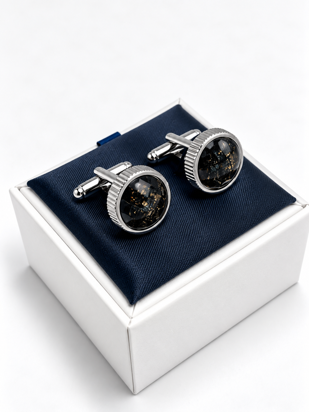 Cufflinks "ROUND BLACK" in silver/black
