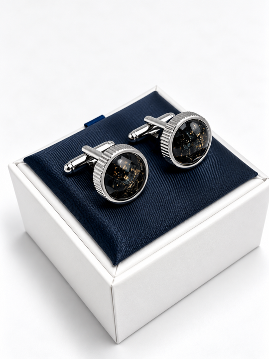 Cufflinks "ROUND BLACK" in silver/black
