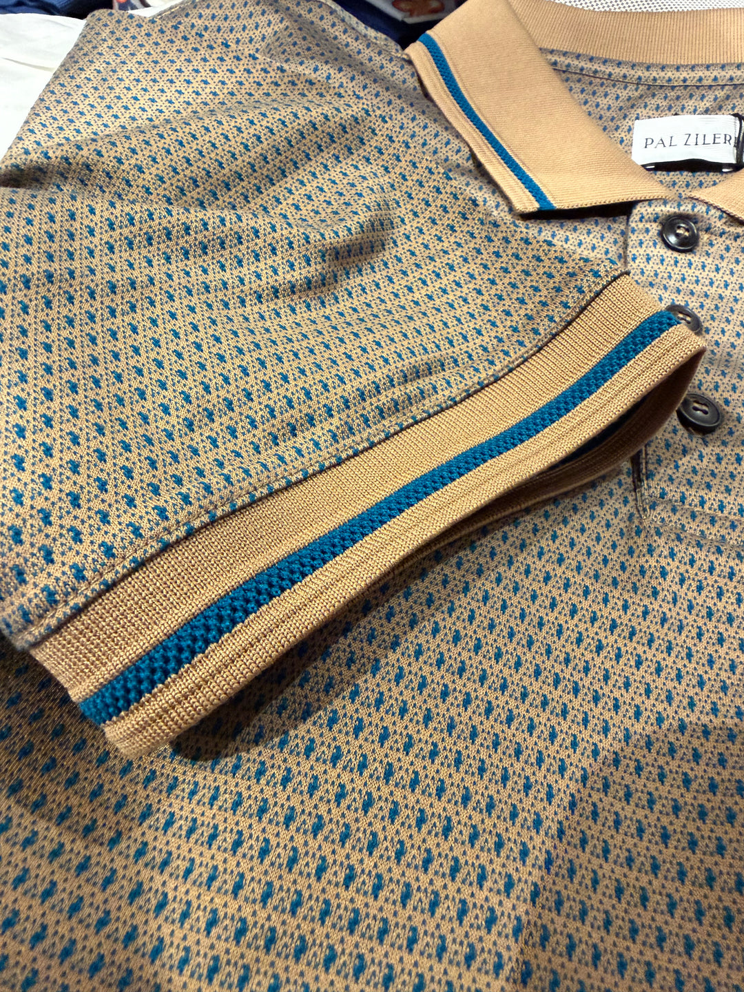 Pal Zileri Polo in brown with turquoise pattern