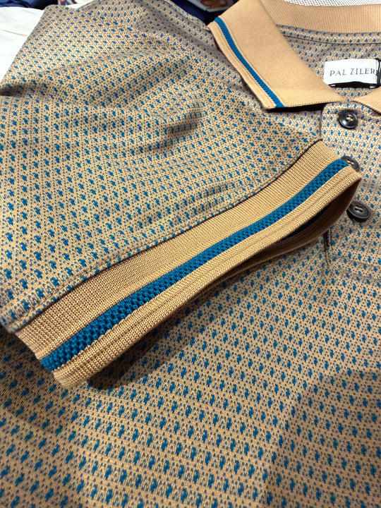 Pal Zileri Polo in brown with turquoise pattern