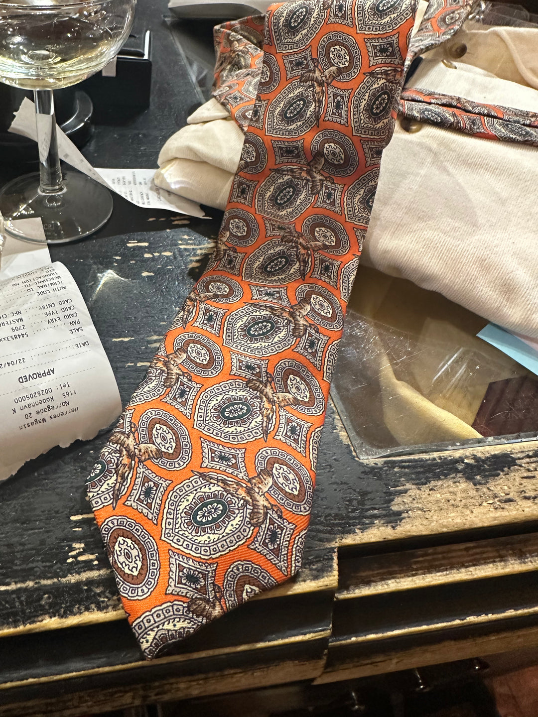 Slips Orange med mønster og fasaner