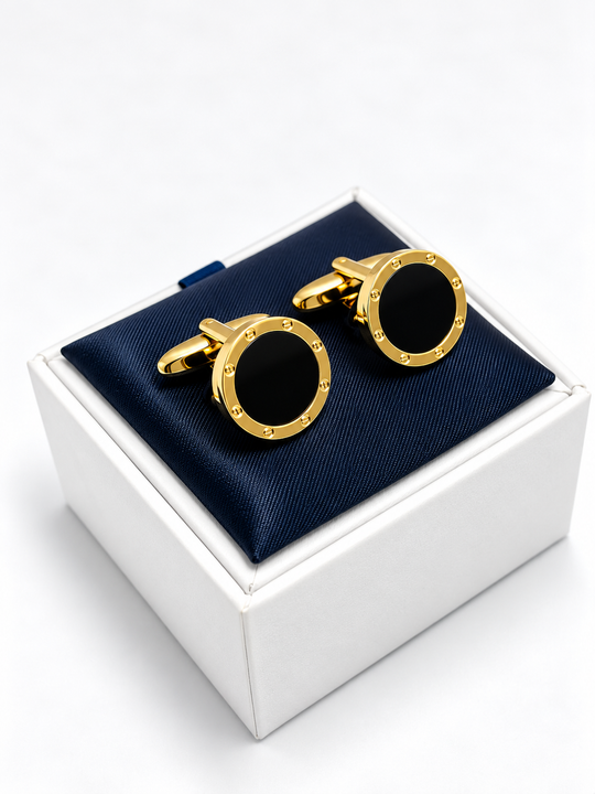 Cufflinks "ROUND BLACK" in silver/black
