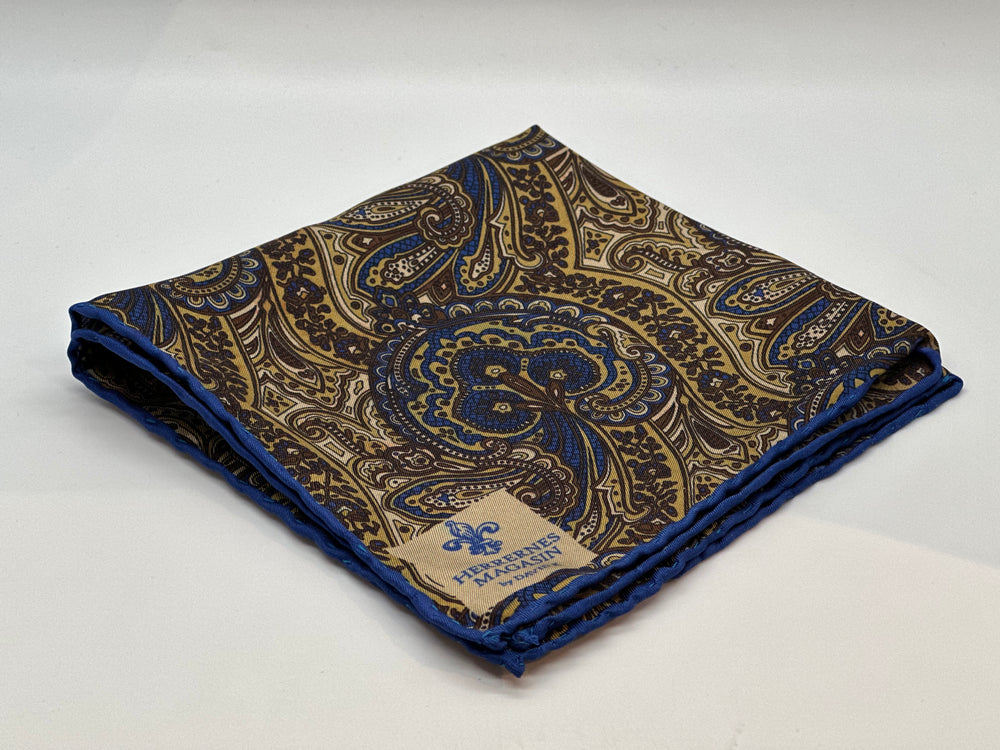 Lommeklud Blå/brun/beige paisley