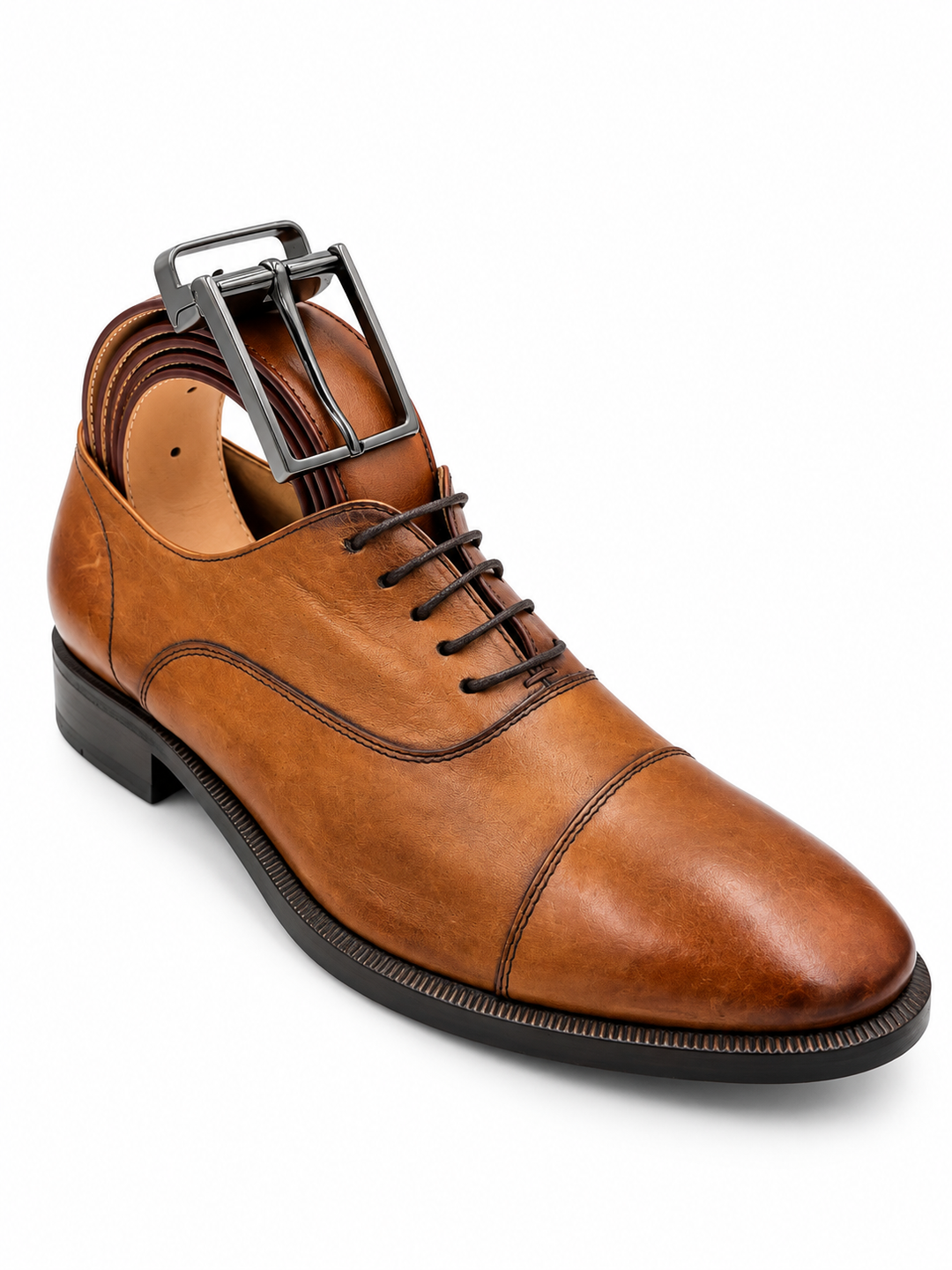 Kangaroo belt in COGNAC with removable buckle