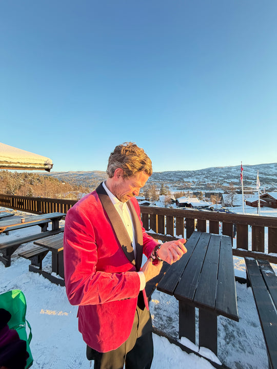 Velour Herrejakke Smokingjakke Pink Spidsrevers