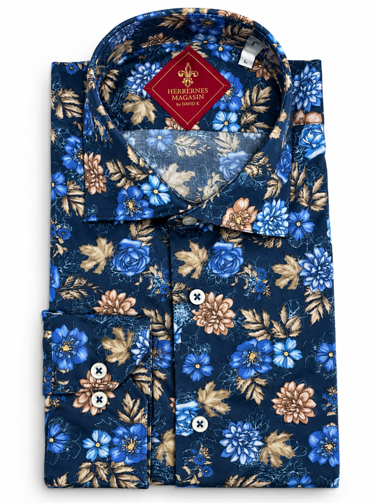 Midnatsblå blomster skjorte med cutaway krave - by davidk