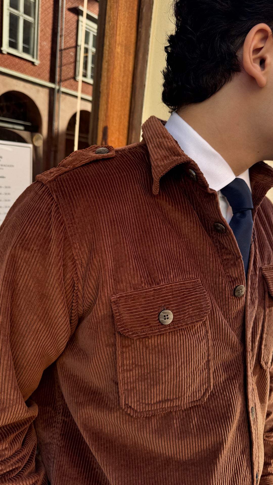 fløjels overshirtskjortre 100% bomuld i brun