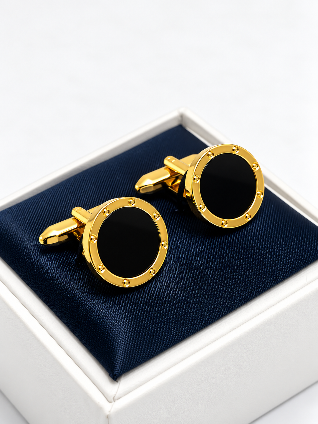 Cufflinks "ROUND BLACK" in silver/black