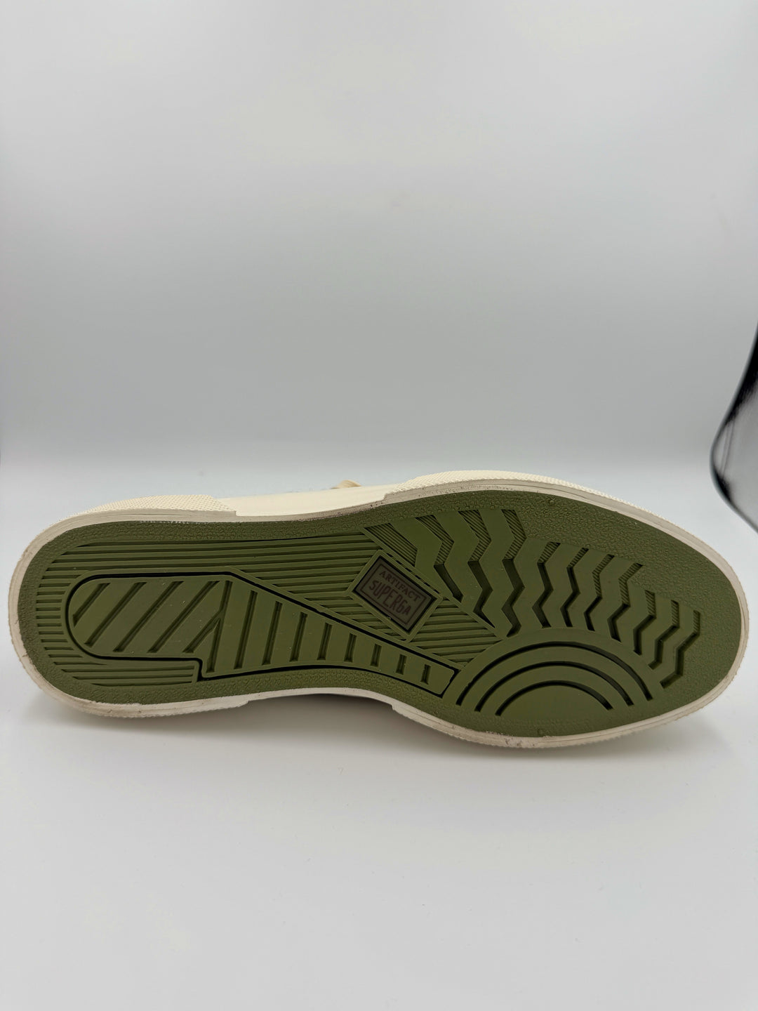 Beige patchwork herrersneaker i uld-tweed med sildebensmønster