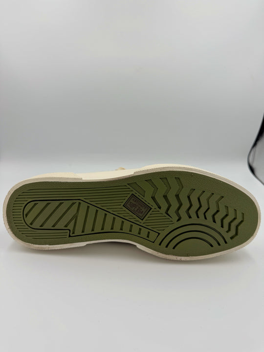 Beige patchwork herrersneaker i uld-tweed med sildebensmønster